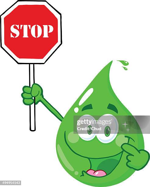 eco green drop holding a stop sign - green smiley faces stock pictures, royalty-free photos & images