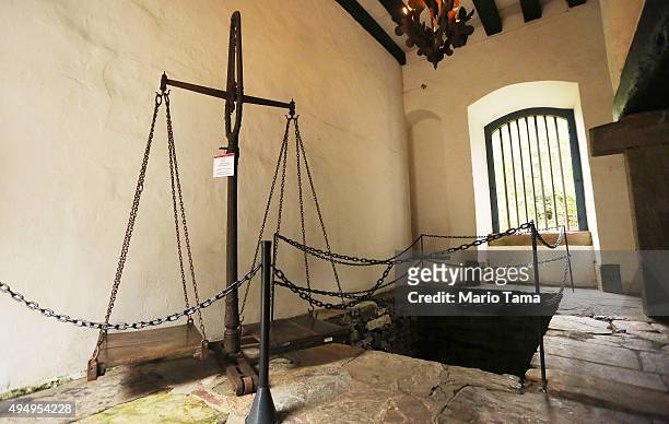 Scale which was used to weigh slaves is displayed at the Casa dos Contos on April 2, 2015 in Ouro Preto, Minas Gerais state, Brazil.