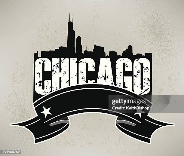 chicago skyline banner graphic background - chicago loop stock illustrations
