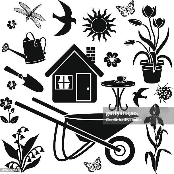 country garden design elements - iris flower stock illustrations