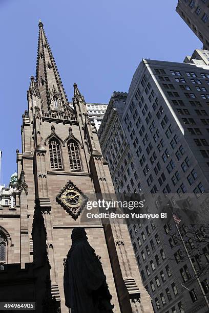 bell tower of trinity church - trinity church new york stock pictures, royalty-free photos & images