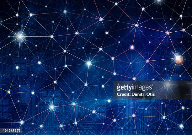 network connections lit up like stars - technology stock illustrations