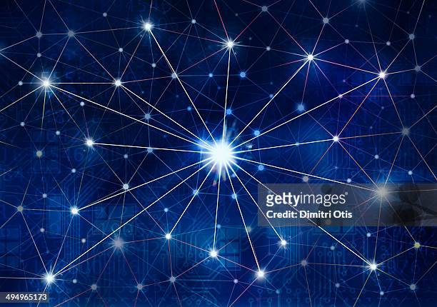 bright star at centre of network connections - plug in stock illustrations