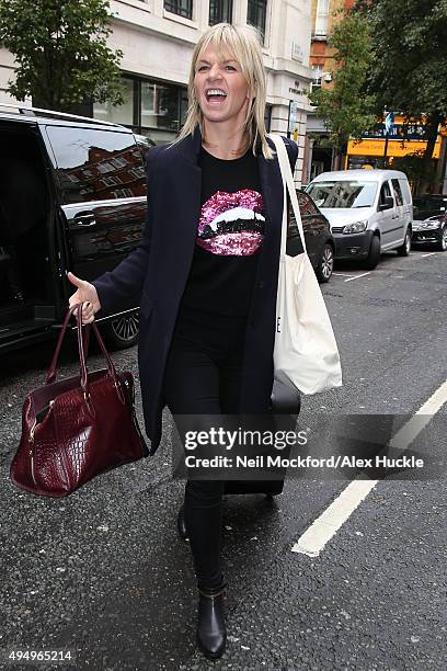 Zoe Ball seen at BBC Radio 2 on October 30, 2015 in London, England.