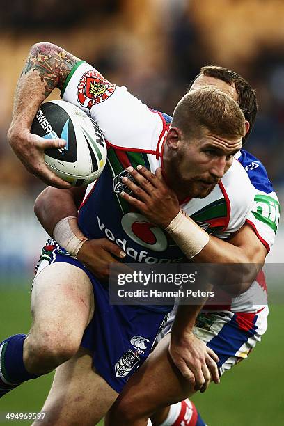 Sam Tomkins of the Warriors charges forward during the round 12 NRL match between the New Zealand Warriors and the Newcastle Knights at Mt Smart...