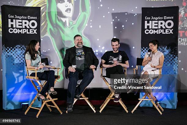 The Times Hero Complex editor Gina McIntyre, director Dean DeBlois, actor Jay Baruchel and actress America Ferrera attend L.A. Times Hero Complex...