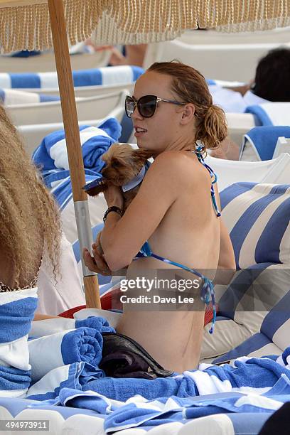 Caroline Wozniacki is seen on Miami Beach on May 31, 2014 in Miami, Florida.