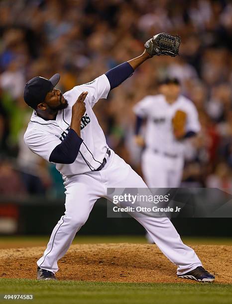 Closing pitcher Fernando Rodney of the Seattle Mariners celebrates after defeating the Detroit Tigers 3-2 at Safeco Field on May 31, 2014 in Seattle,...