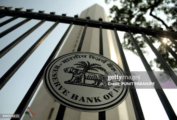 In this photograph taken on October 29 the facade of the Reserve Bank of India head office is pictured in Mumbai. India's central bank holds its...