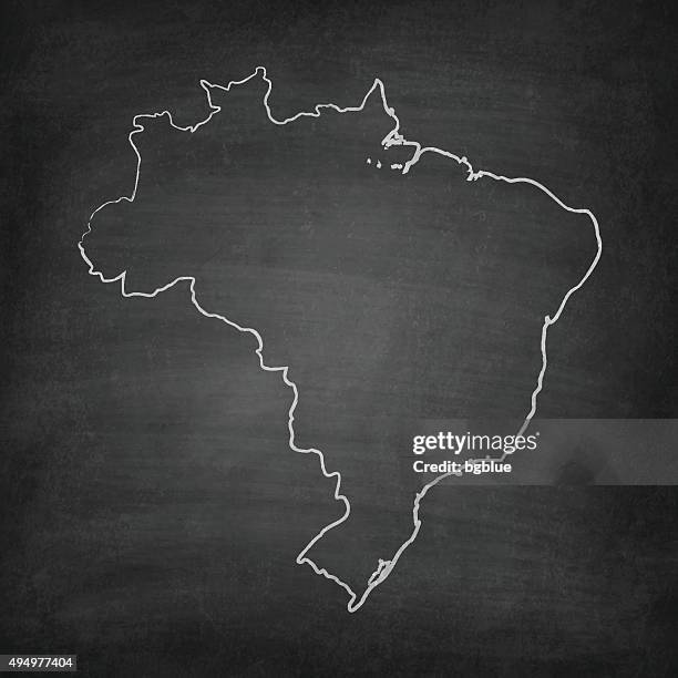 brazil map on blackboard - chalkboard - chalk drawing stock illustrations