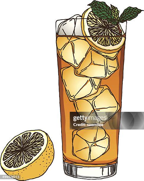 stockillustraties, clipart, cartoons en iconen met iced tea and lemon - ijsblokje