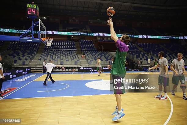 Fran Vazquez, #17 of Unicaja Malaga in action before the Turkish Airlines Euroleague Regular Season date 3 game between Unicaja Malaga v Darussafaka...