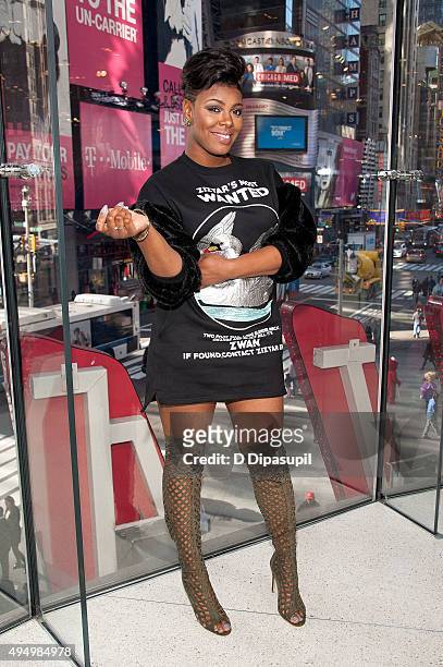 Ta'Rhonda Jones visits "Extra" at their New York studios at H&M in Times Square on October 30, 2015 in New York City.