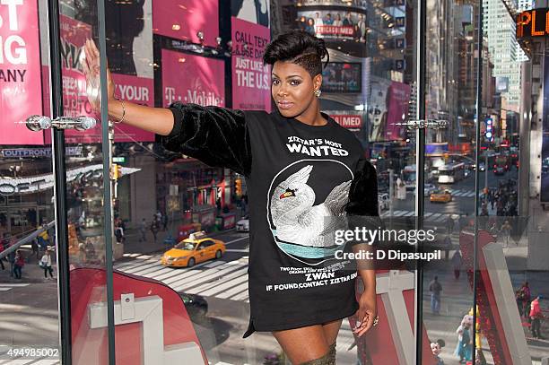 Ta'Rhonda Jones visits "Extra" at their New York studios at H&M in Times Square on October 30, 2015 in New York City.