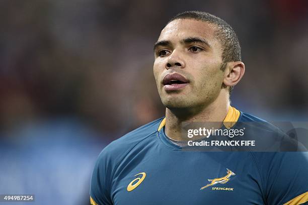 South Africa's wing Bryan Habana warms up before the bronze medal match of the 2015 Rugby World Cup between South Africa and Argentina at the Olympic...