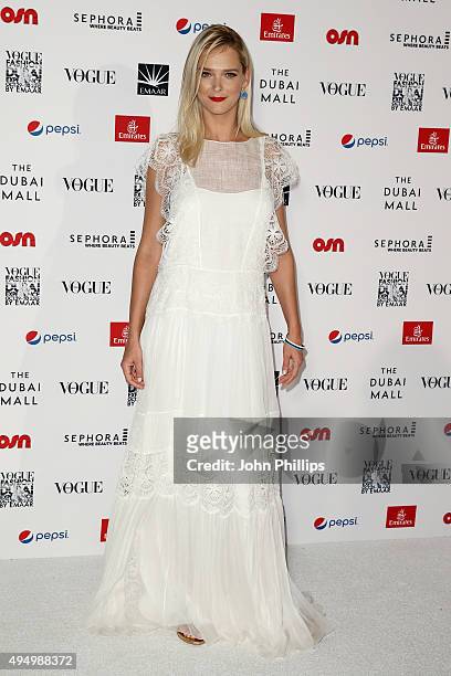 Carmen Kass attends the Gala event during the Vogue Fashion Dubai Experience 2015 at Armani Hotel Dubai on October 30, 2015 in Dubai, United Arab...