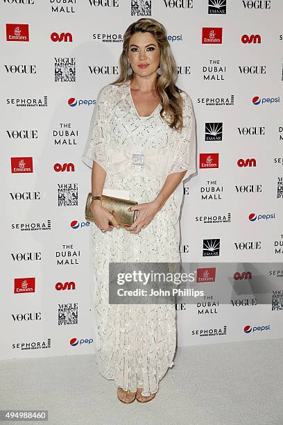 Zoya Sakr attends the Gala event during the Vogue Fashion Dubai Experience 2015 at Armani Hotel Dubai on October 30, 2015 in Dubai, United Arab...