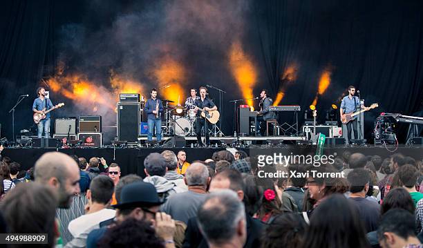 Dani Vega, Arnau Maymo, Alfons Serra, David Caraben, Marc Lloret and Xavi Caparros of Mishima perform on stage on last day of Primavera Sound 2014 on...