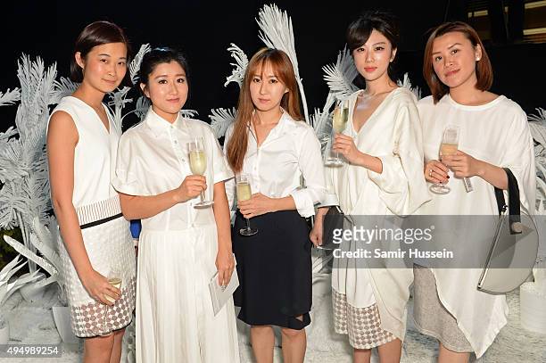 Designers Cynthia Mak, Xiao Xiao, Jinhee Moon, Yoyo Pan and Flora Leung attend the Gala event during the Vogue Fashion Dubai Experience 2015 at...