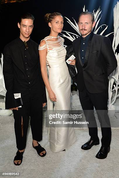 Jody Paulsen, Susana Traca and Keith Henning attend the Gala event during the Vogue Fashion Dubai Experience 2015 at Armani Hotel Dubai on October...