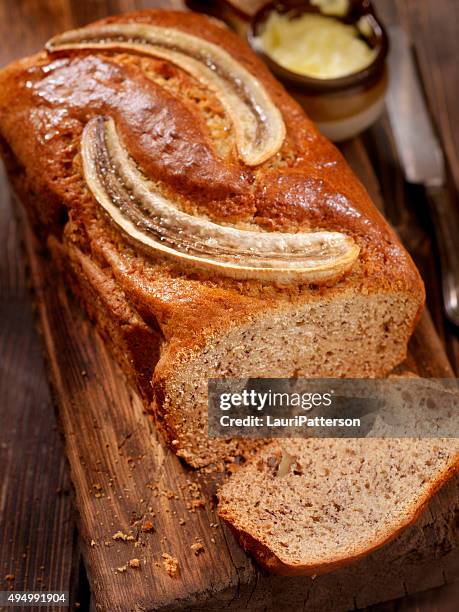 banana bread with butter - banana loaf stock pictures, royalty-free photos & images