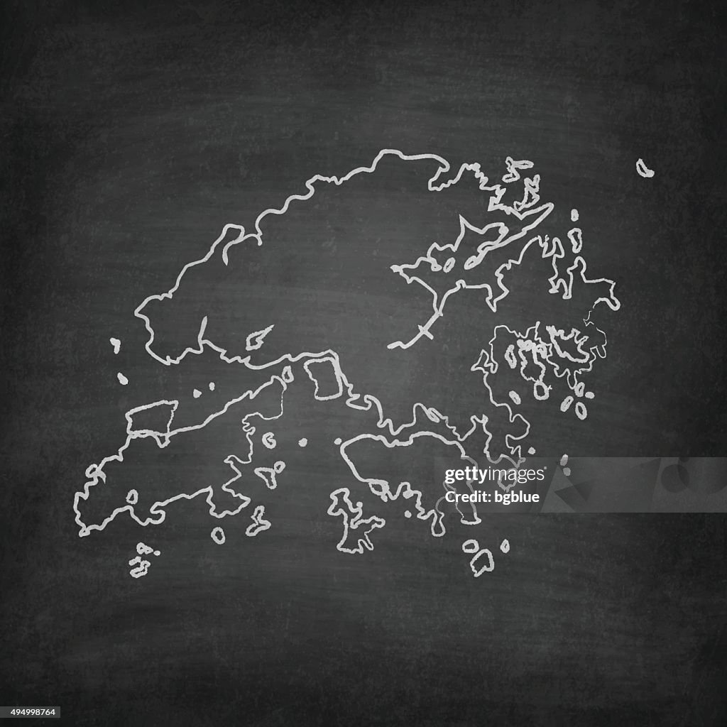 Hong Kong Map on Blackboard - Chalkboard