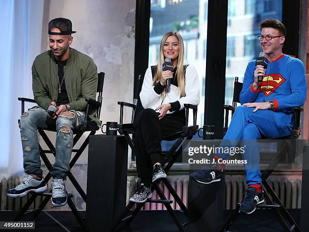 Writer/media personality Yousef Saleh Erakat, writer/media personality Justine Ezarik and writer/media personality Michael Buckley speak during the...