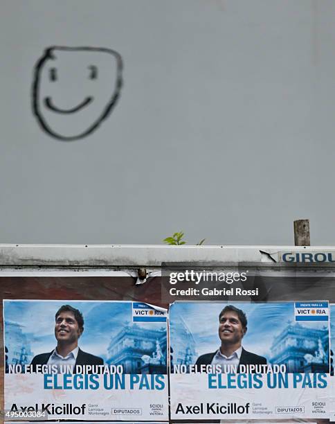 An Axel Kicillof billboard is seen during the election campaign period on October 30, 2015 in Buenos Aires, Argentina. Elections run-off between...