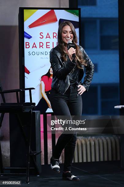 Singer Sara Bareilles speaks during the AOL BUILD Presents: "Sounds Like Me: My Life In Song" at AOL Studios In New York on October 30, 2015 in New...