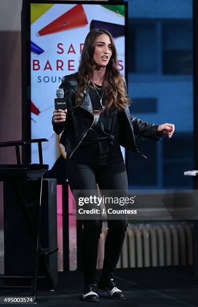 Singer Sara Bareilles speaks during the AOL BUILD Presents: "Sounds Like Me: My Life In Song" at AOL Studios In New York on October 30, 2015 in New...