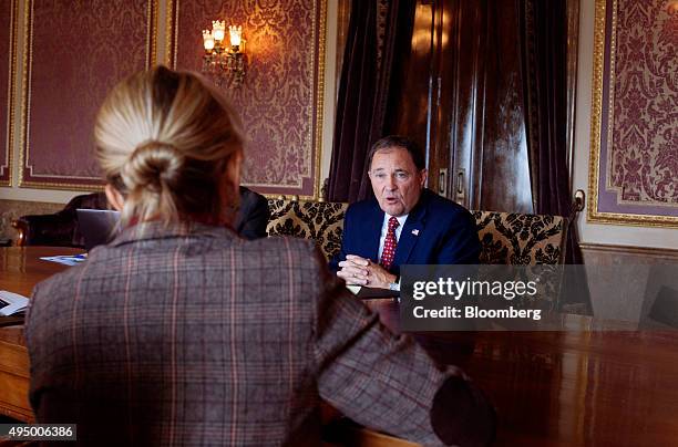 Gary Herbert, governor of Utah, speaks during an interview in the Gold Room of the State Capitol building in Salt Lake City, Utah, U.S., on Tuesday,...