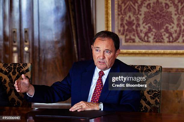 Gary Herbert, governor of Utah, speaks during an interview in the Gold Room of the State Capitol building in Salt Lake City, Utah, U.S., on Tuesday,...