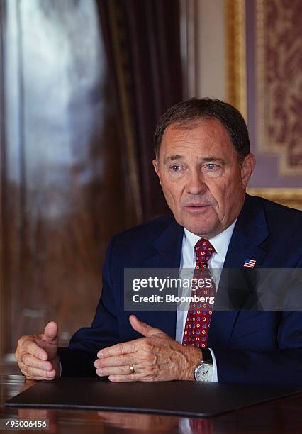 Gary Herbert, governor of Utah, speaks during an interview in the Gold Room of the State Capitol building in Salt Lake City, Utah, U.S., on Tuesday,...