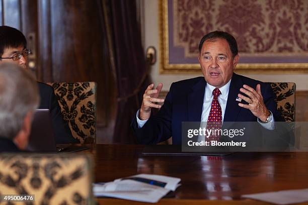 Gary Herbert, governor of Utah, speaks during an interview in the Gold Room of the State Capitol building in Salt Lake City, Utah, U.S., on Tuesday,...