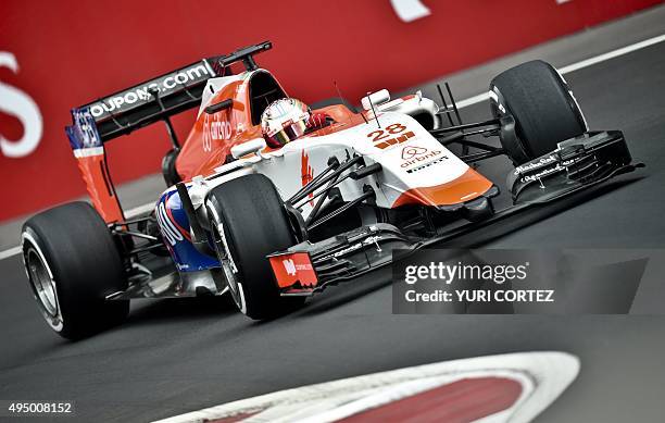 Manor Marussia's driver British Will Stevens during the second free practice of the F1 Mexico Grand Prix at the Hermanos Rodriguez racetrack in...