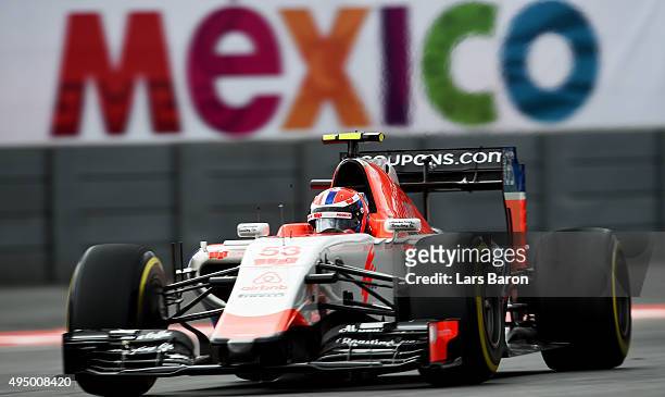 Alexander Rossi of USA and Manor Marussia during practice for the Formula One Grand Prix of Mexico at Autodromo Hermanos Rodriguez on October 30,...