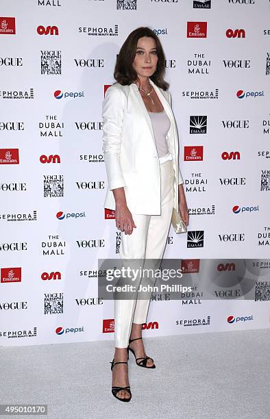 Singer, Songwriter, and former model Carla Bruni attends the Gala event during the Vogue Fashion Dubai Experience 2015 at Armani Hotel Dubai on...