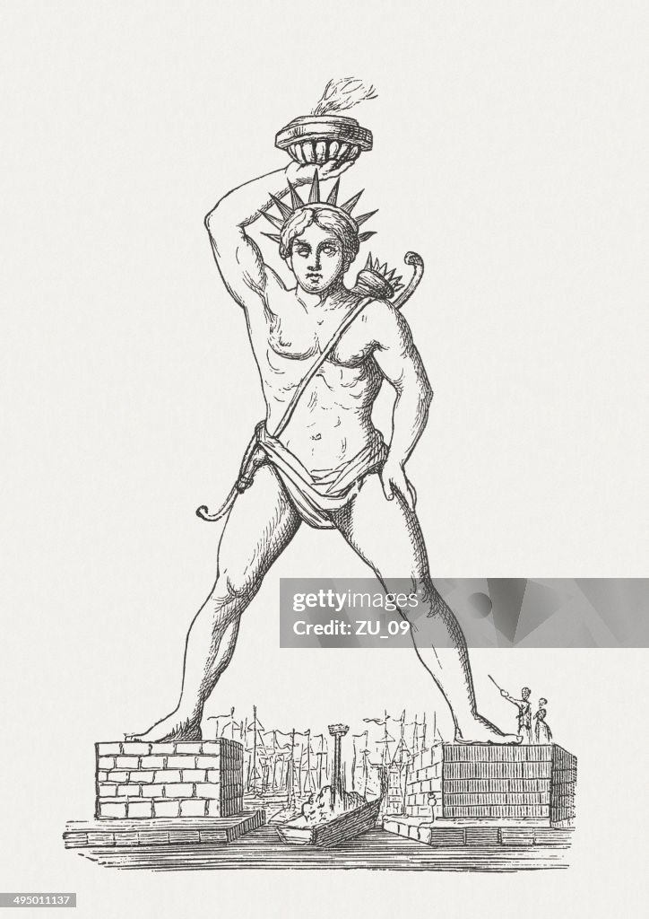 Colossus of Rhodes, one of the Seven Wonders, published 1881