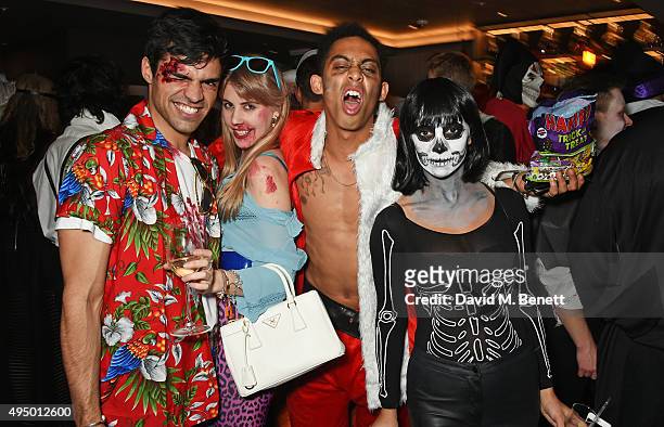 Sean Teale, India Rose James, Jordan Stephens and Roxie Nafousi attend Hallowzeen at M Restaurant on October 30, 2015 in London, England.