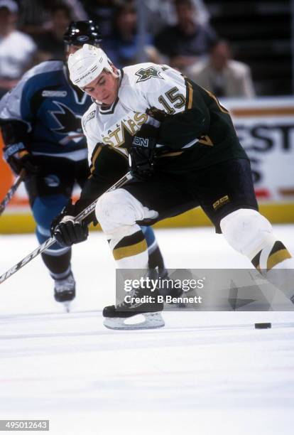 Jamie Lagenbrunner of the Dallas Stars skates on the ice during an NHL game against the San Jose Sharks on October 13, 1999 at the Reunion Arena in...