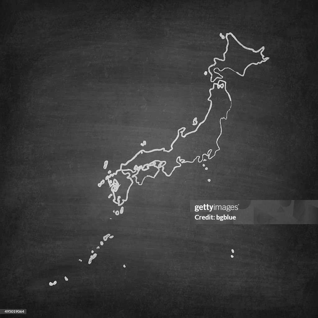 Japan Map on Blackboard - Chalkboard