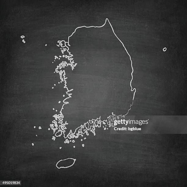 bildbanksillustrationer, clip art samt tecknat material och ikoner med korea south map on blackboard - chalkboard - south korea
