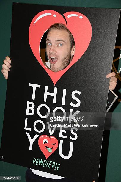 Comedian PewDiePie attends his book signing for "This Book Loves You" at Barnes & Noble at The Grove on October 30, 2015 in Los Angeles, California.