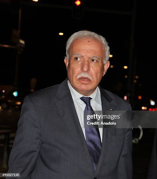 Palestinian Foreign Minister Riyad al-Maliki leaves after a meeting with Fatou Bensouda, the chief prosecutor of the International Criminal Court, in...