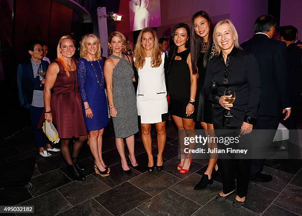 Bethanie Mattek-Sands, Tracy Austin, Chris Evert, Arantxa Sanchez-Vicario, Hao-Ching Chan, Yung-Jan Chan and Martina Navratilova attend Singapore...