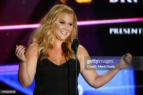 Honoree Amy Schumer accepts the Charlie Chaplin Britannia Award for Excellence in Comedy onstage during the 2015 Jaguar Land Rover British Academy...