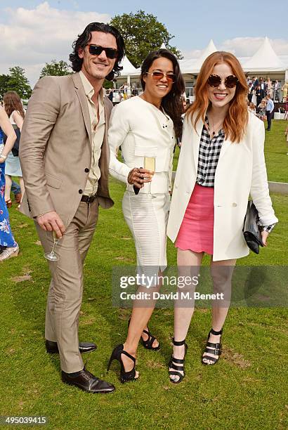 Luke Evans, Michelle Rodriguez and Angela Scanlon attend day two of the Audi Polo Challenge at Coworth Park Polo Club on June 1, 2014 in Ascot,...