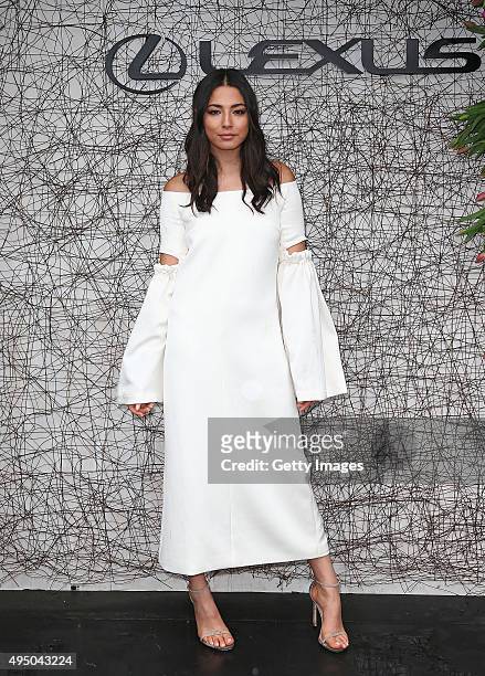 Jessica Gomes poses at the Lexus Marquee on Derby Day at Flemington Racecourse on October 31, 2015 in Melbourne, Australia.