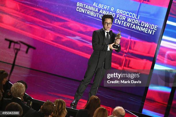 Director J.J. Abrams speaks onstage during the 2015 Jaguar Land Rover British Academy Britannia Awards presented by American Airlines at The Beverly...