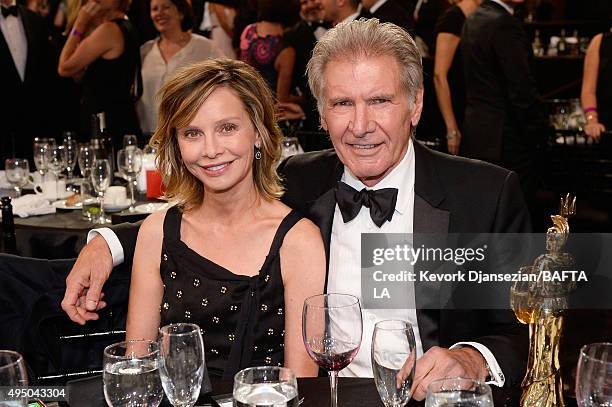 Actor Harrison Ford , recipient of the Albert P. Broccoli Britannia Award for Worldwide Contribution to Entertainment, and actress Calista Flockhart...